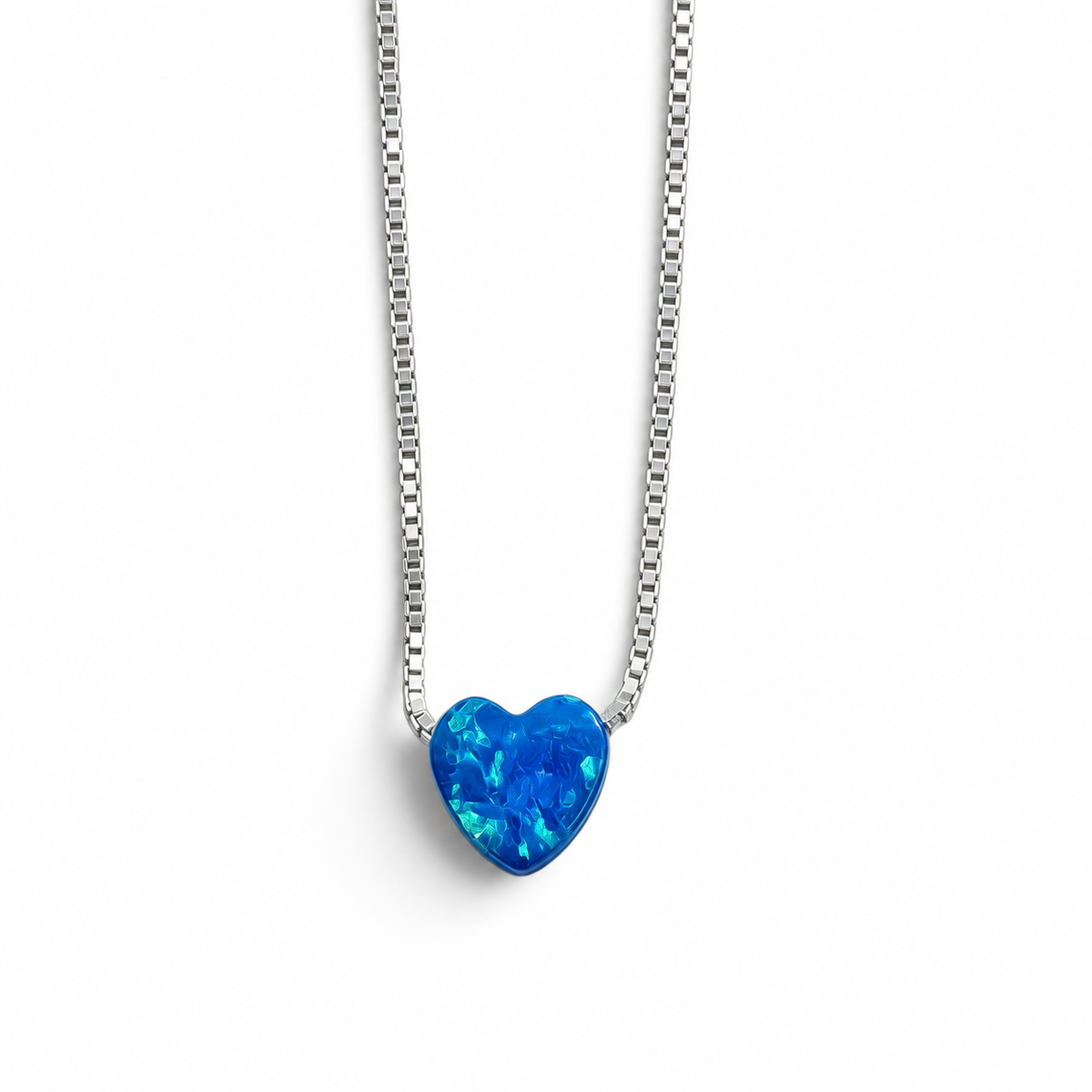 Collar Corazon Opalo Azul Chico Plata Ley 925