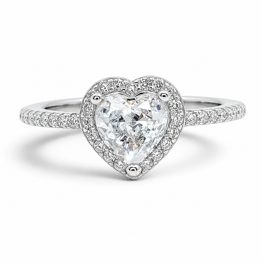 Anillo Zirconia Corazon Blanco Plata Ley 925