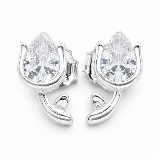 Arete Zirconia Flor Plata Ley 925