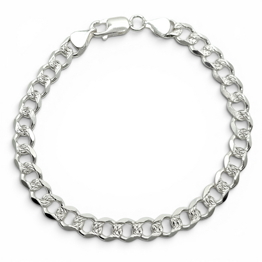Pulso Cubano Diamantado 6mm Plata Ley 925