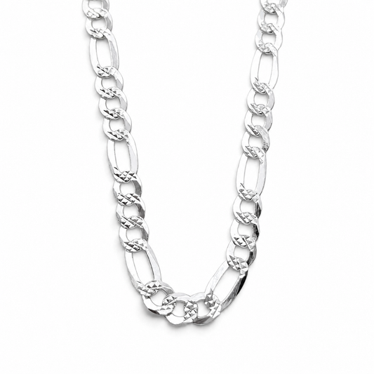 Cadena Figaro Diamantada 6mm Plata Ley 925