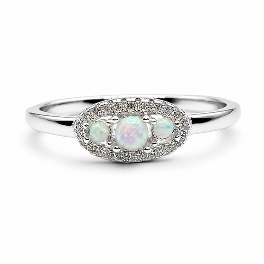 Anillo 3 Opalos Blanco Plata Ley 925