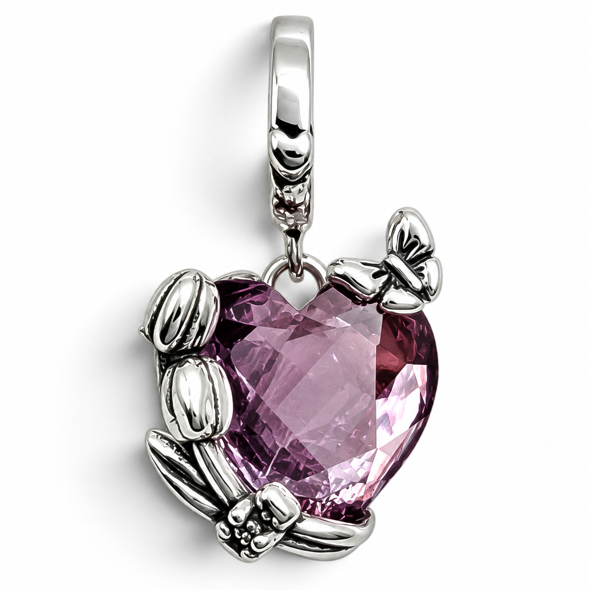 Charm Corazon Rosa Plata Ley 925