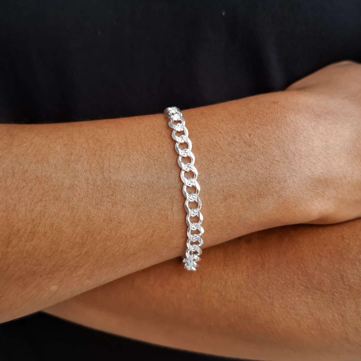 Pulso Cubano Diamantado 6mm Plata Ley 925