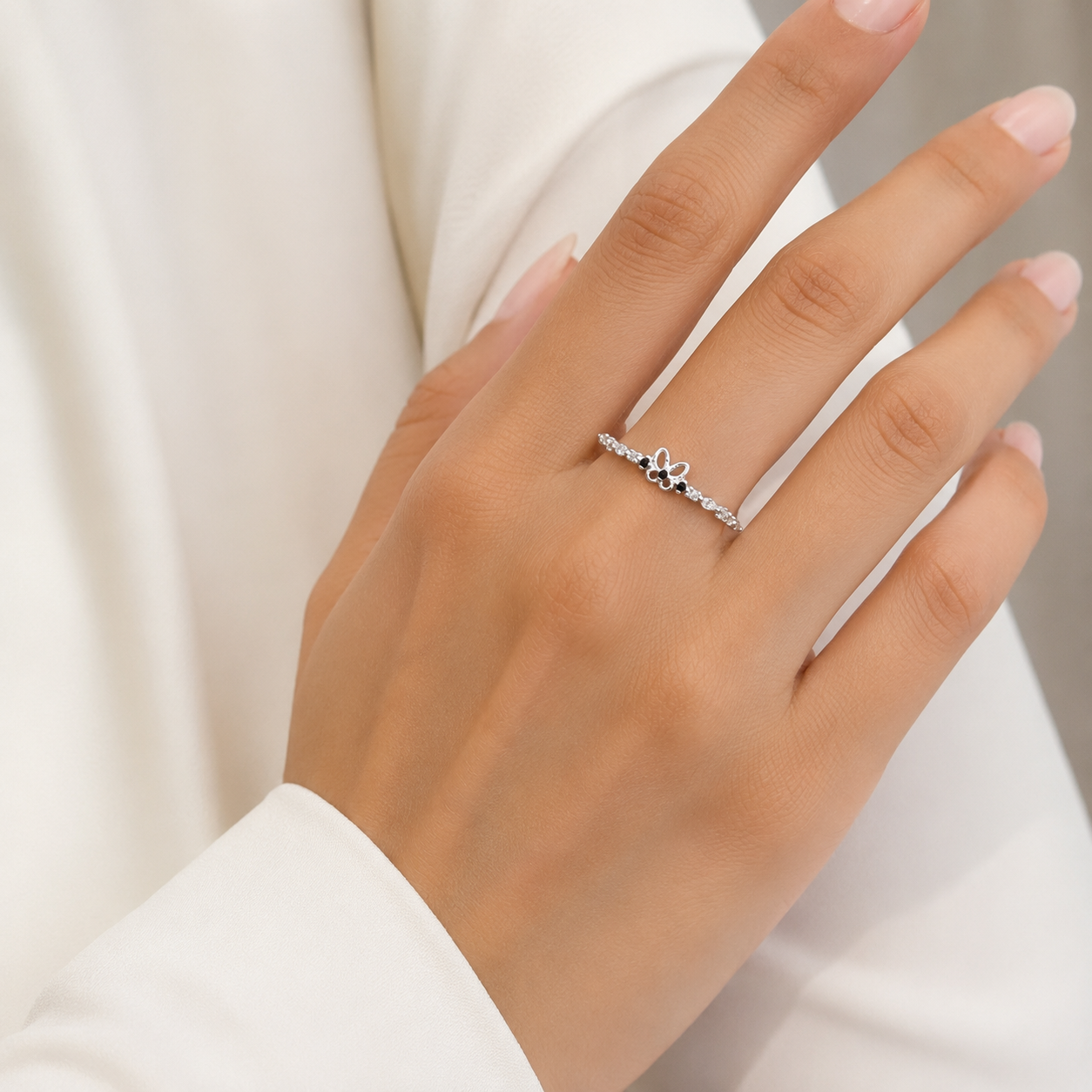 Anillo Mariposita Negro Plata Ley 925