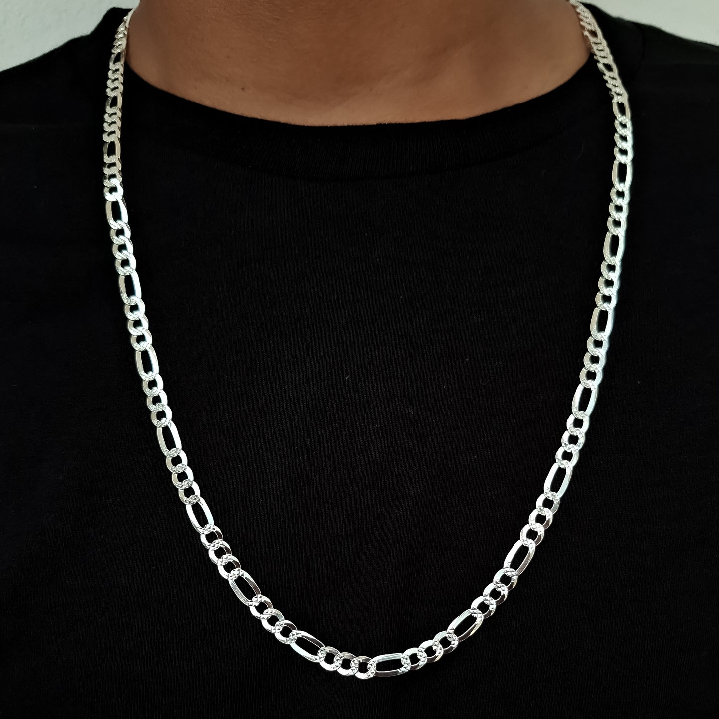 Cadena Figaro Diamantada 6mm Plata Ley 925