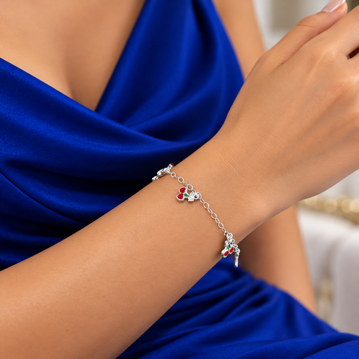 Pulsera Cereza Plata Ley 925