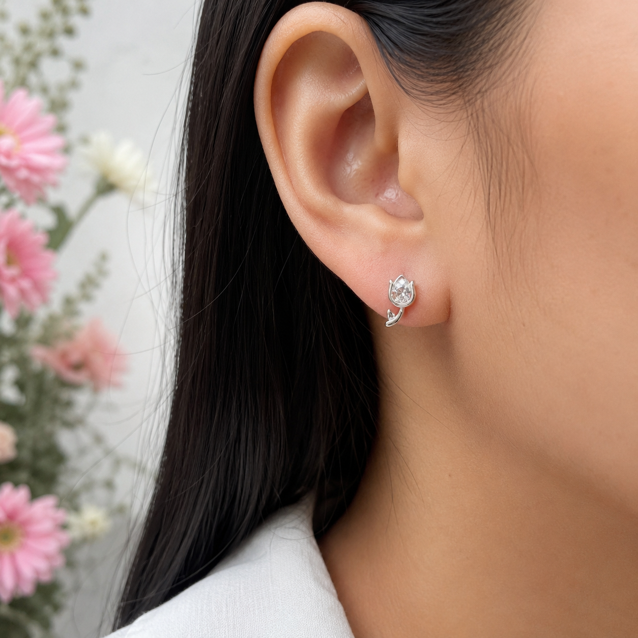 Arete Zirconia Flor Plata Ley 925