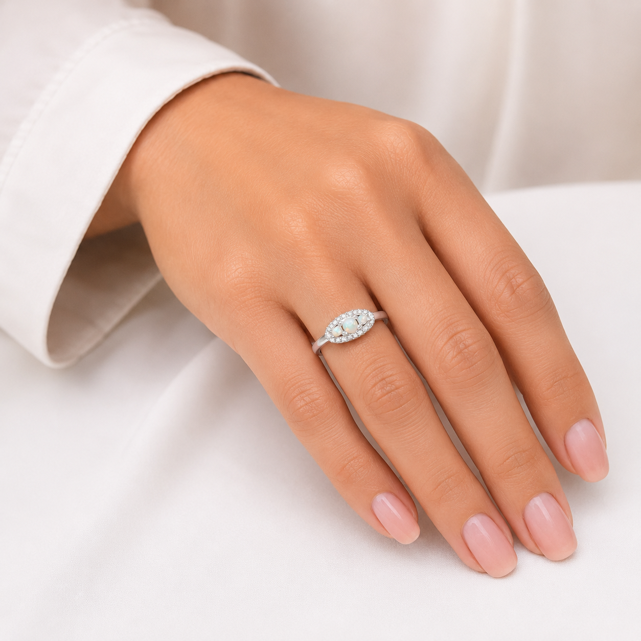 Anillo 3 Opalos Blanco Plata Ley 925