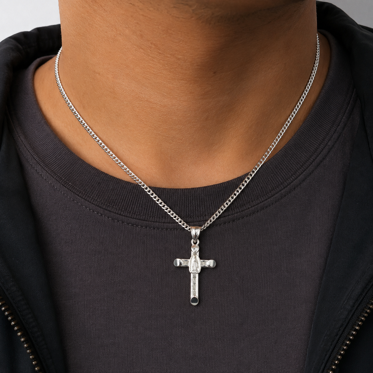 Dije Virgen Cruz Zirconia Plata Ley 925