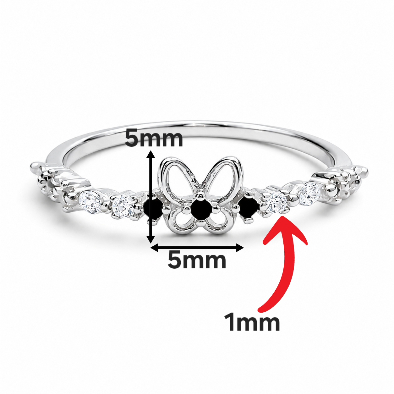 Anillo Mariposita Negro Plata Ley 925