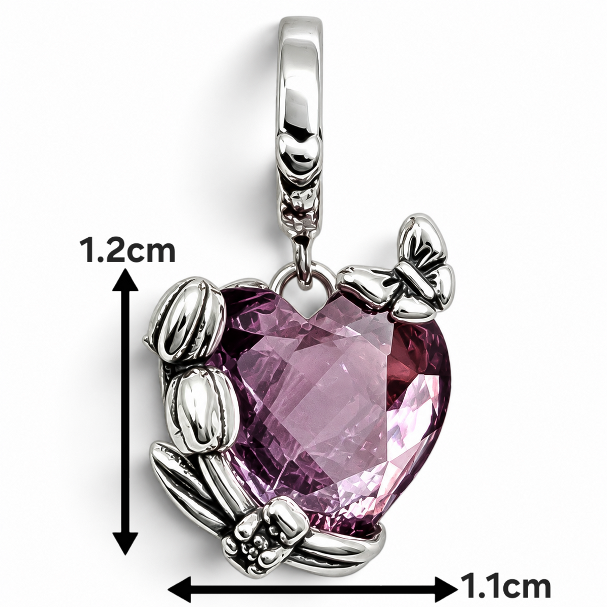 Charm Corazon Rosa Plata Ley 925