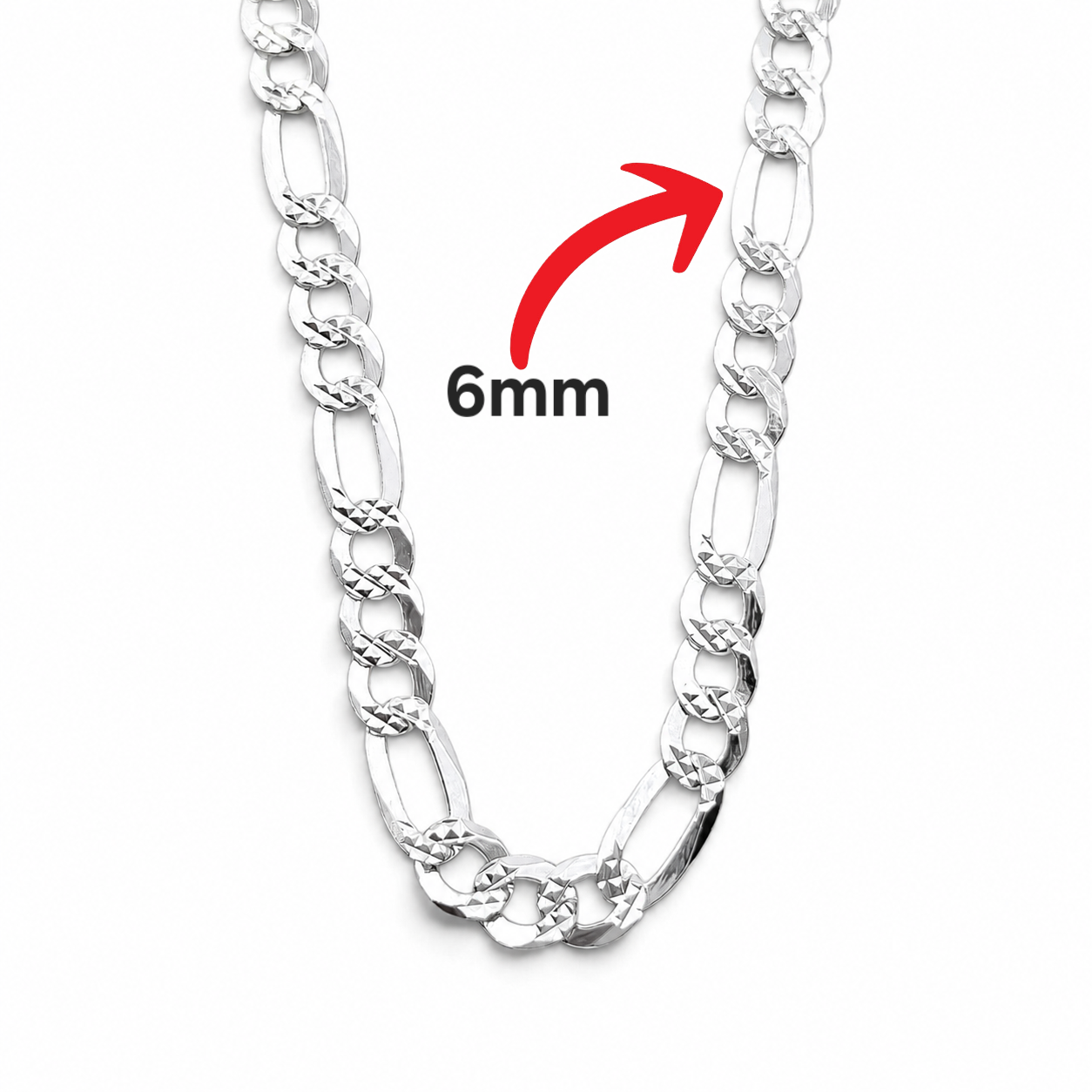 Cadena Figaro Diamantada 6mm Plata Ley 925