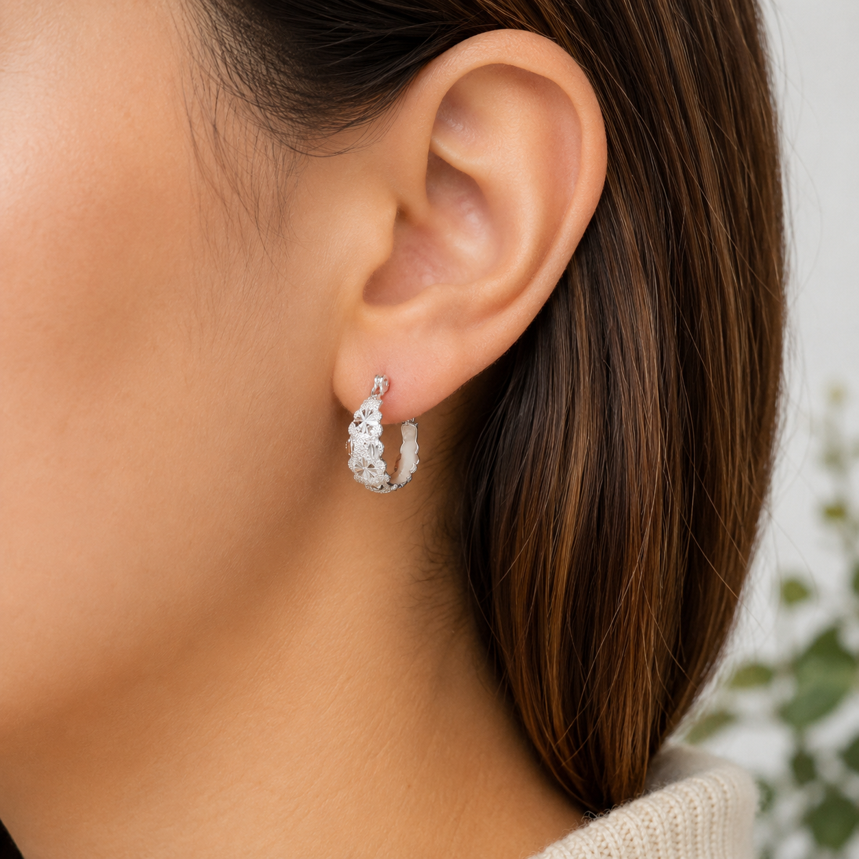 Arracada Diamantada Chica Plata Ley 925