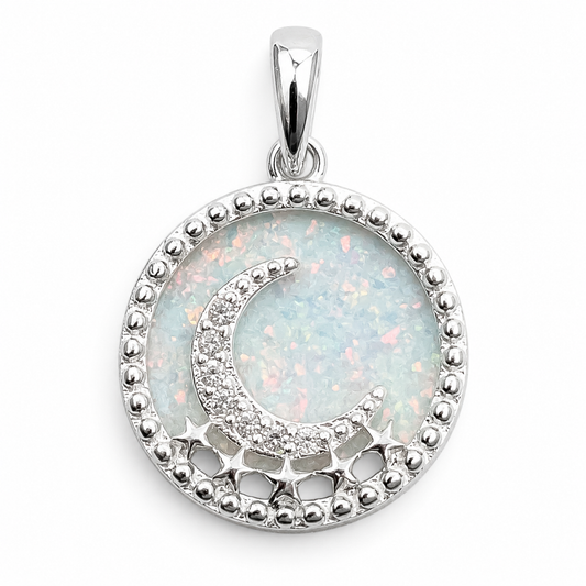 Dije Opalo Blanco Luna Plata Ley 925