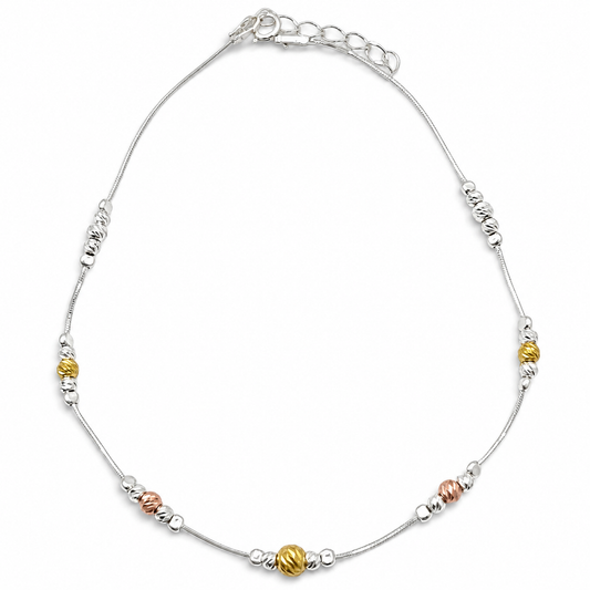 Tobillera Bolitas Tricolor Plata Ley 925
