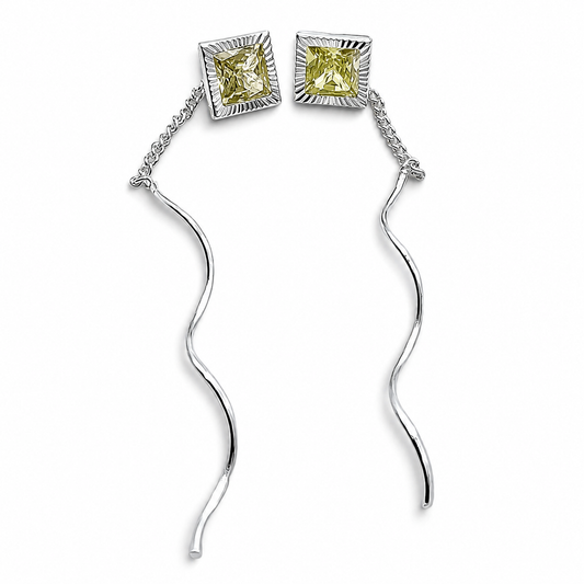 Arete Largo Cuadro Lima Plata Ley 925