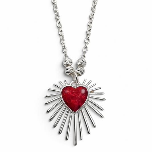Collar Corazon Opalo Rojo Plata Ley 925