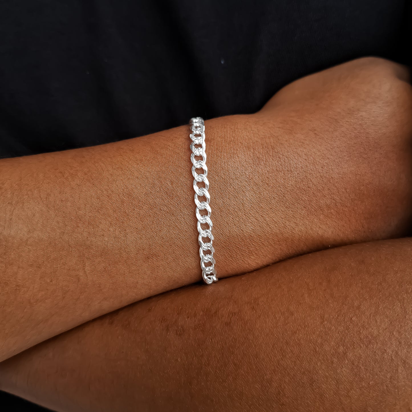Pulso Cubano Diamantado 5mm Plata Ley 925