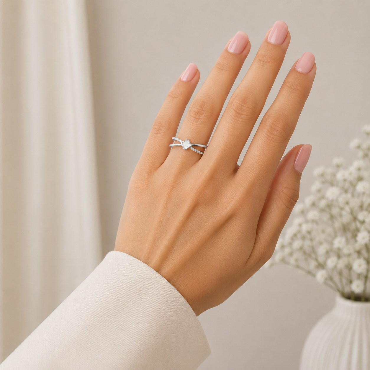 Anillo Blanco Van Plata Ley 925