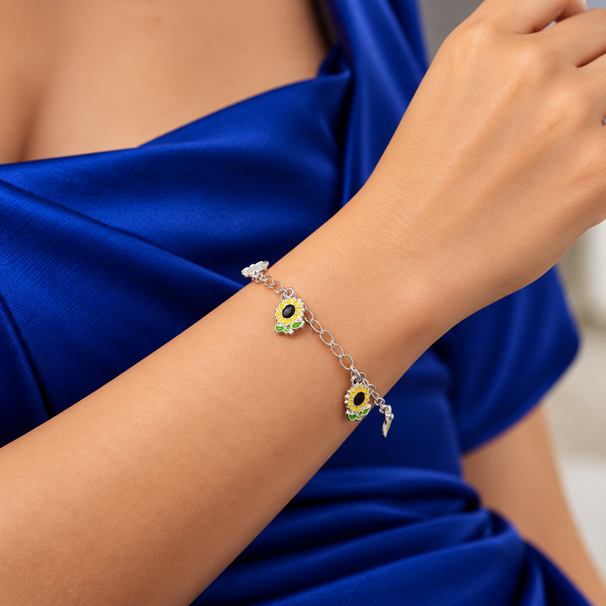 Pulsera Girasol Plata Ley 925