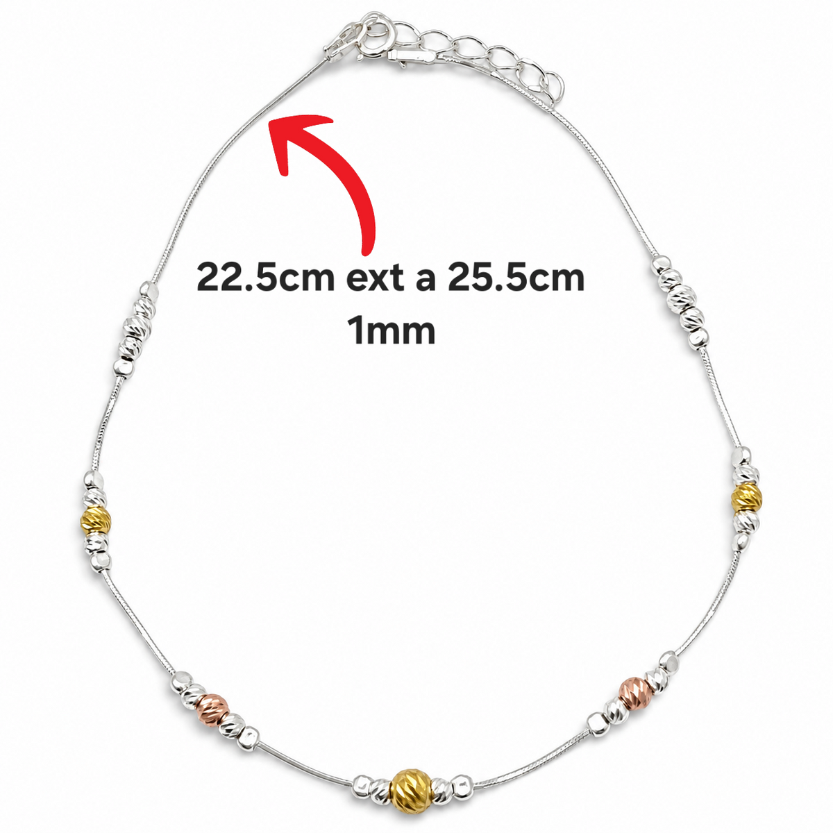 Tobillera Bolitas Tricolor Plata Ley 925