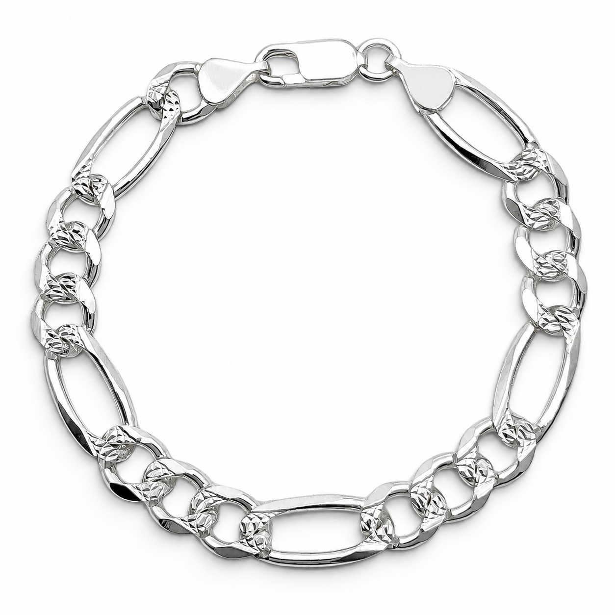 Pulso Figaro Diamantado 7mm Plata Ley 925