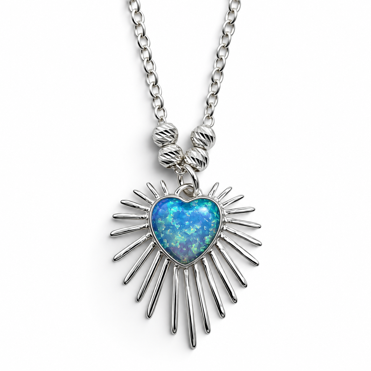 Collar Corazon Opalo Azul Plata Ley 925