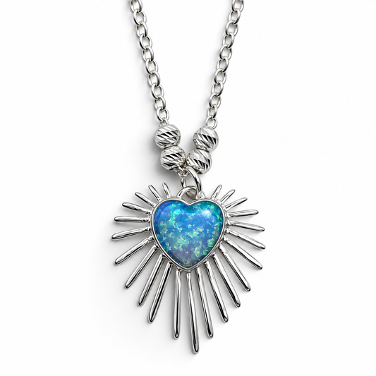 Collar Corazon Opalo Azul Plata Ley 925