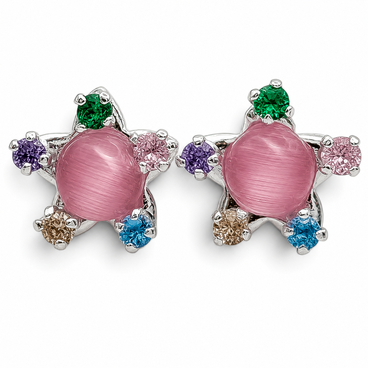 Broquel Estrella Rosa Multicolor Plata Ley 925
