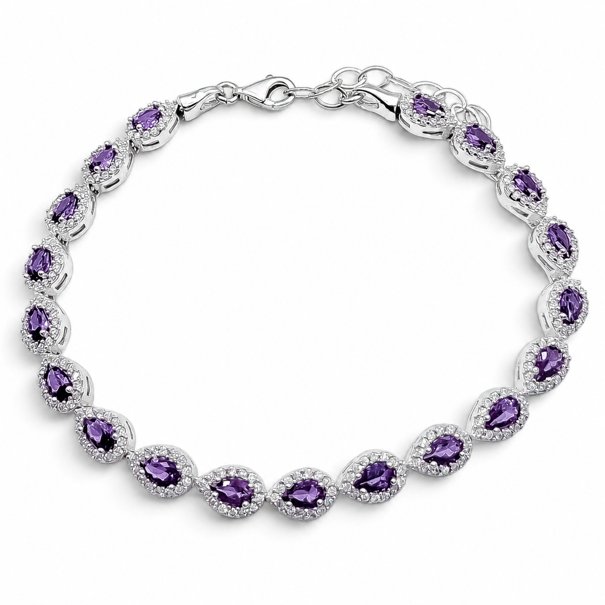 Pulsera Zirconia Lila Plata Ley 925