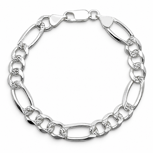 Pulso Figaro Diamantado 7mm Plata Ley 925