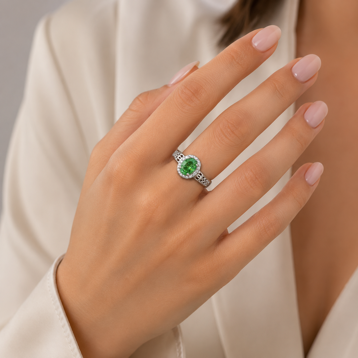 Anillo Verde Zirconia Plata Ley 925