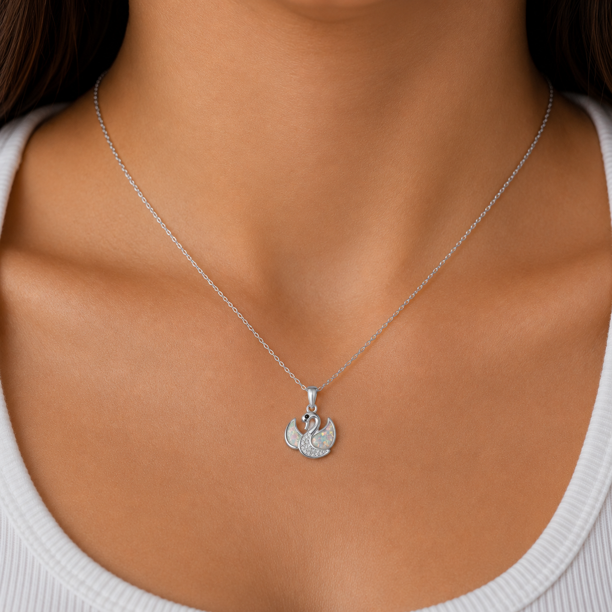 Dije Cisne Opalo Blanco Plata Ley 925