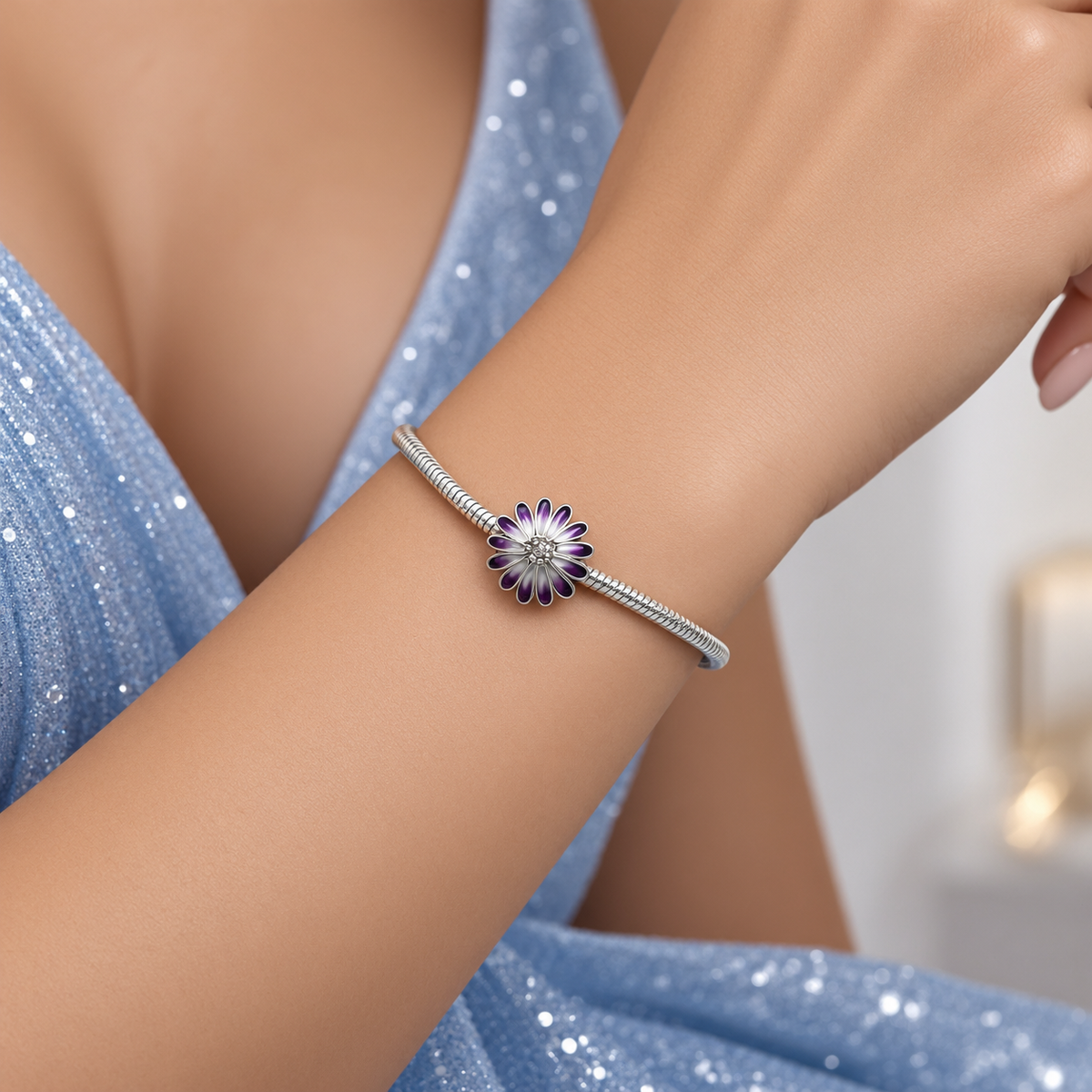 Charm Flor Morada Plata Ley 925