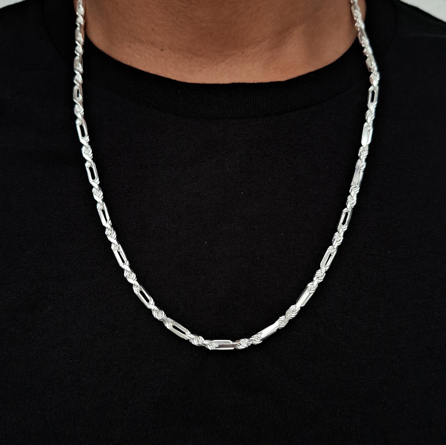 Cadena Torzal Figaro 4mm Plata Ley 925