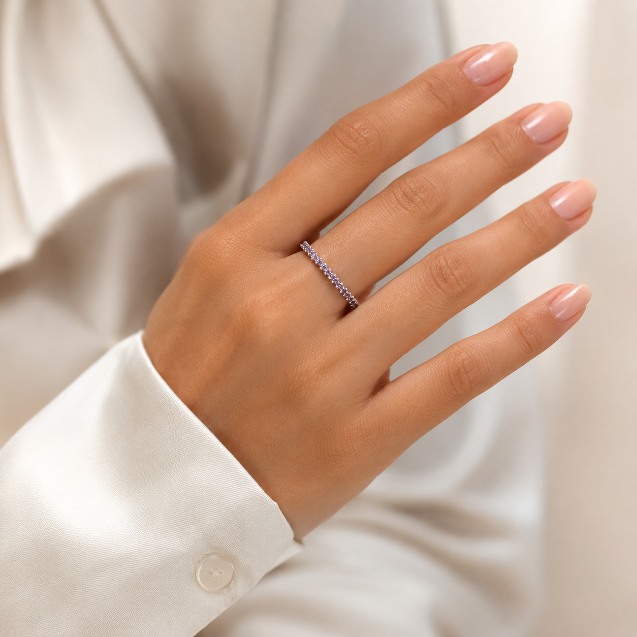 Anillo Lila Plata Ley 925