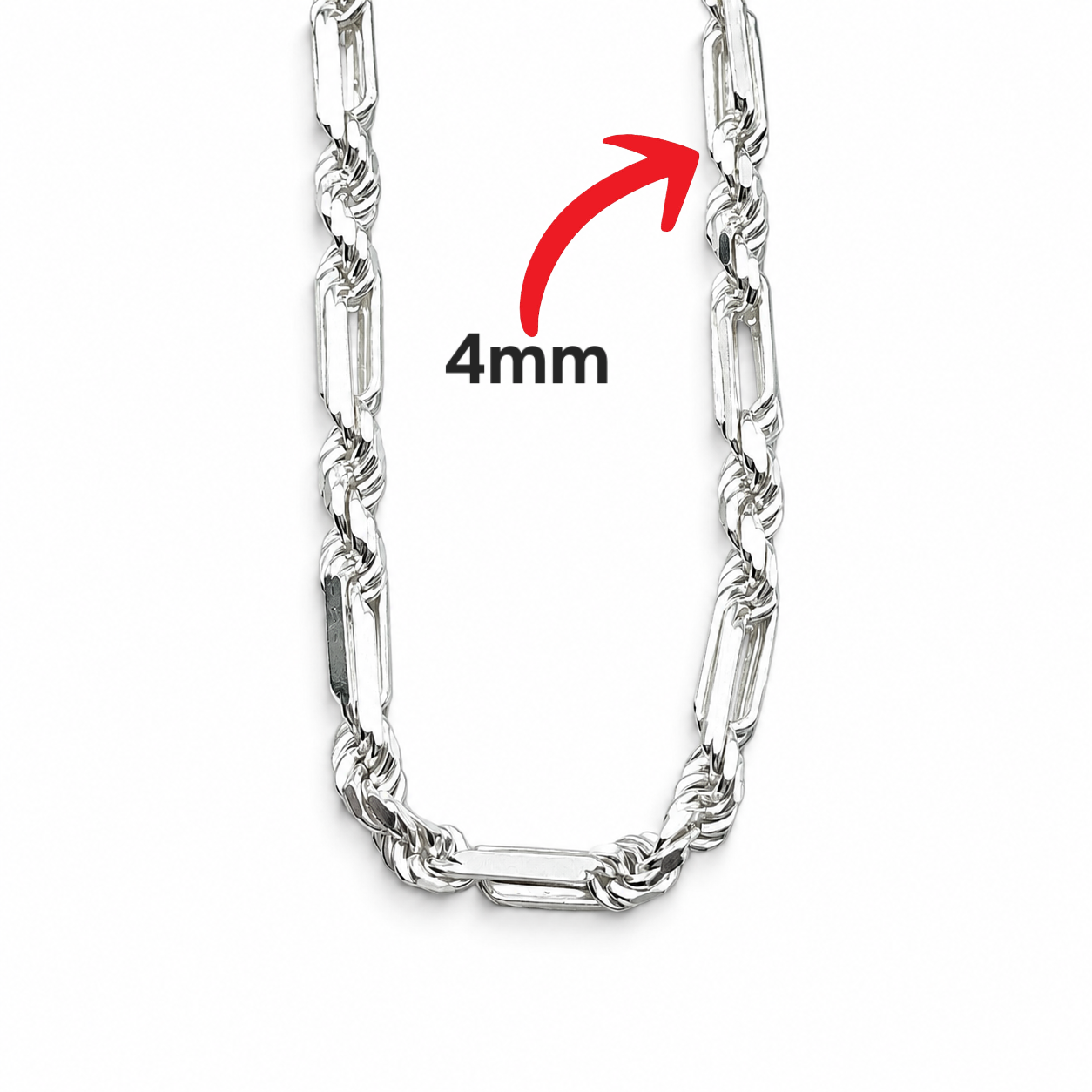 Cadena Torzal Figaro 4mm Plata Ley 925