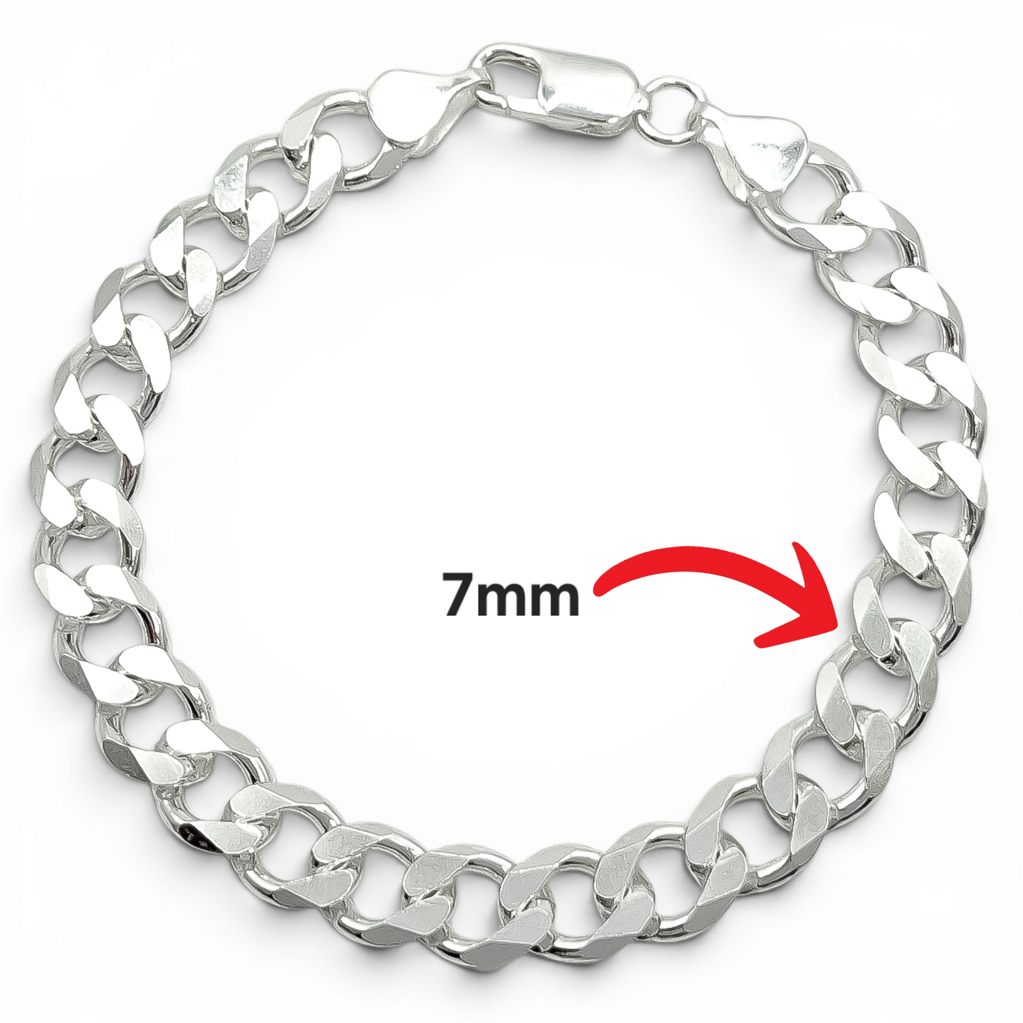 Pulso Cubano Liso 7mm Plata Ley 925