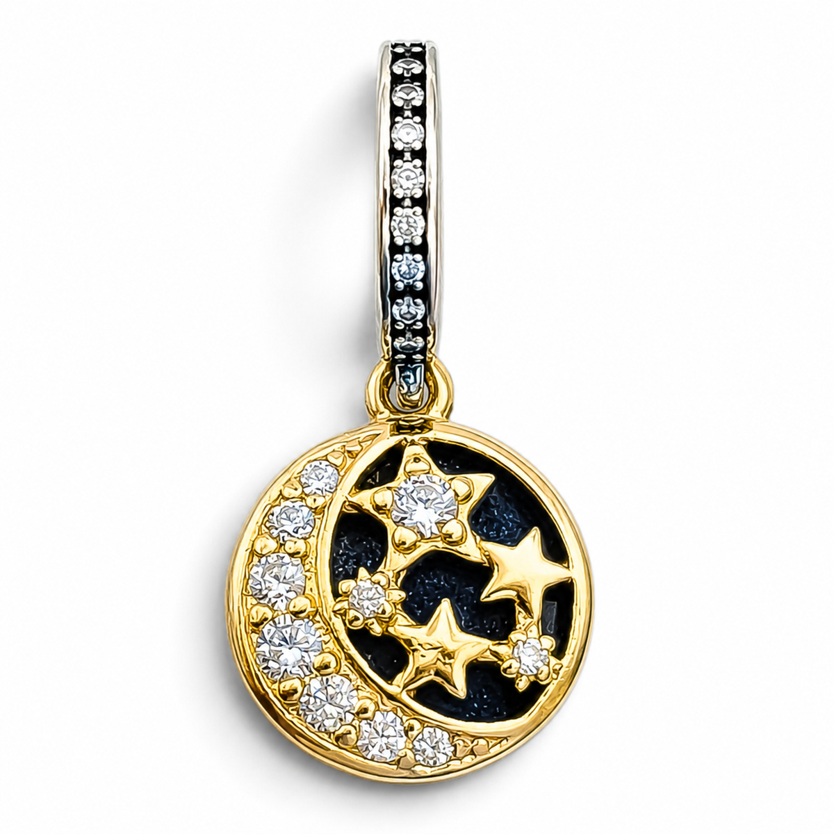 Charm Luna y Estrellas Doradas Plata Ley 925