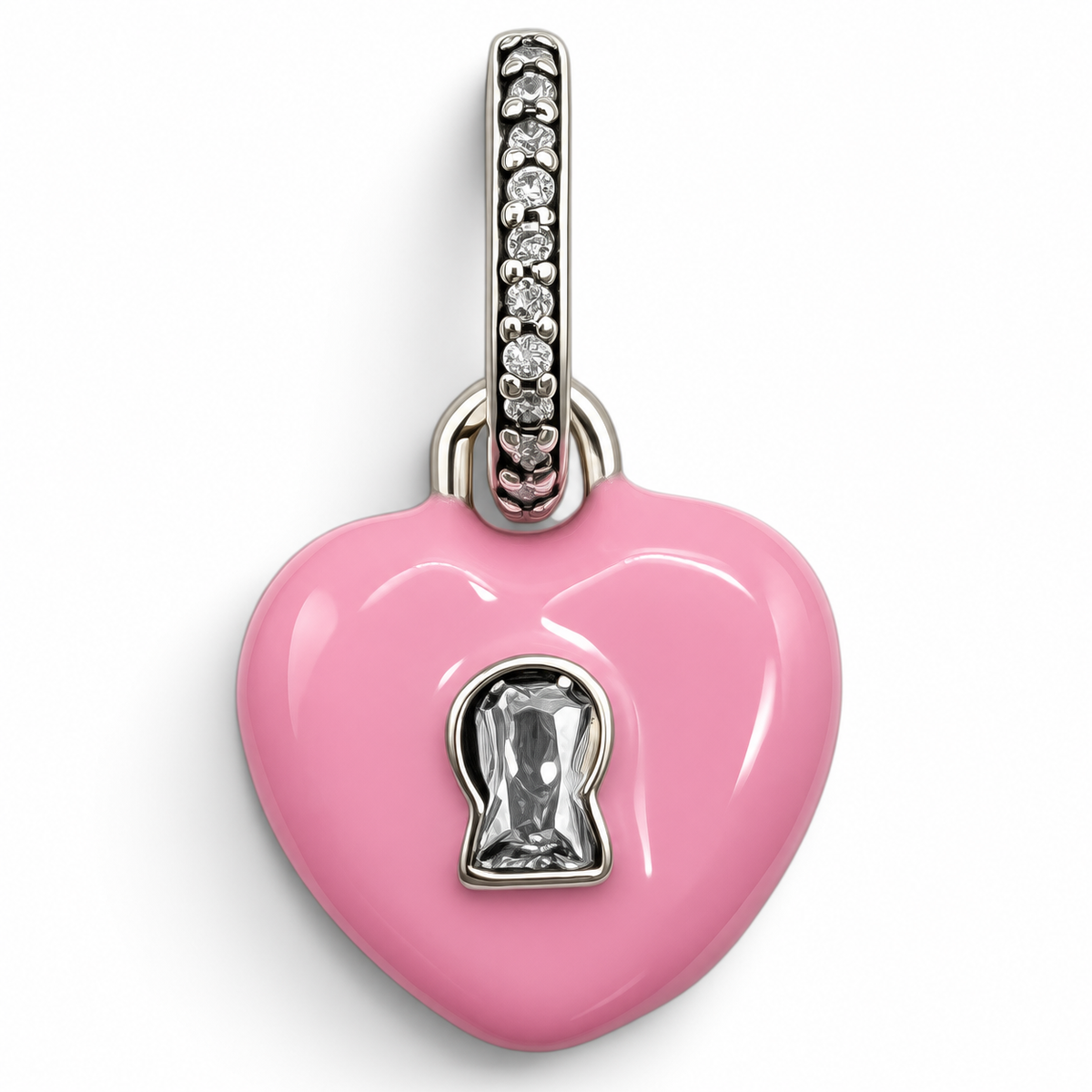 Charm Corazon Rosa Plata Ley 925