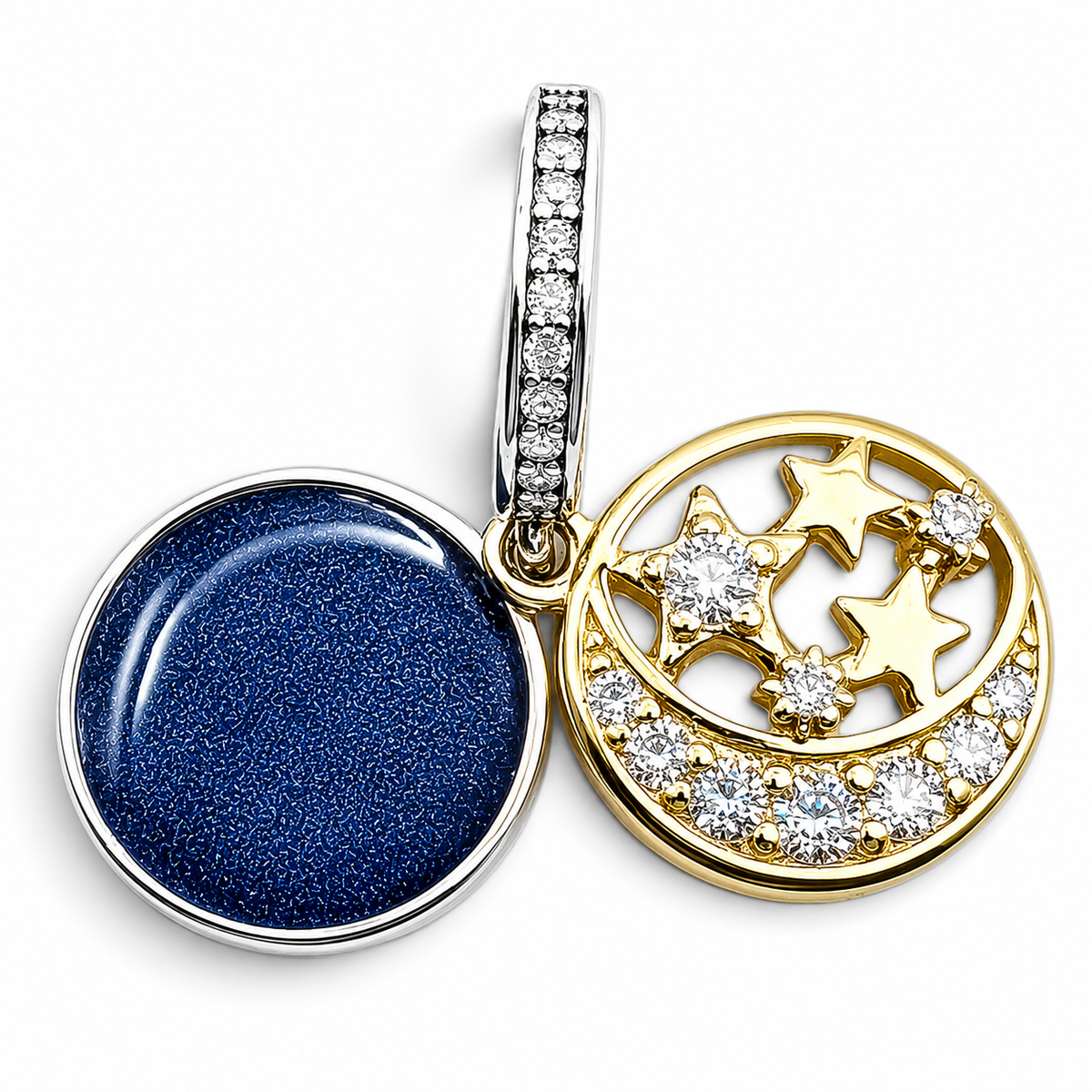 Charm Luna y Estrellas Doradas Plata Ley 925