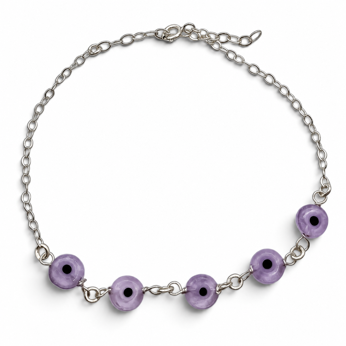 Pulsera Ojos Lila Plata Ley 925