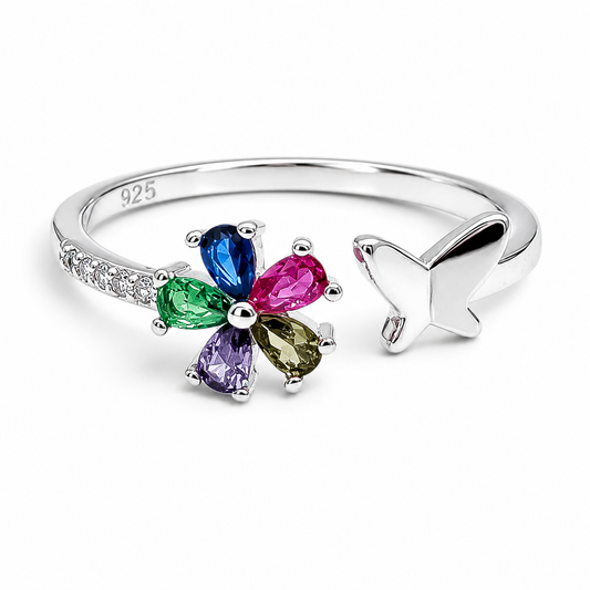 Anillo Zirconia Multicolor Plata Ley 925