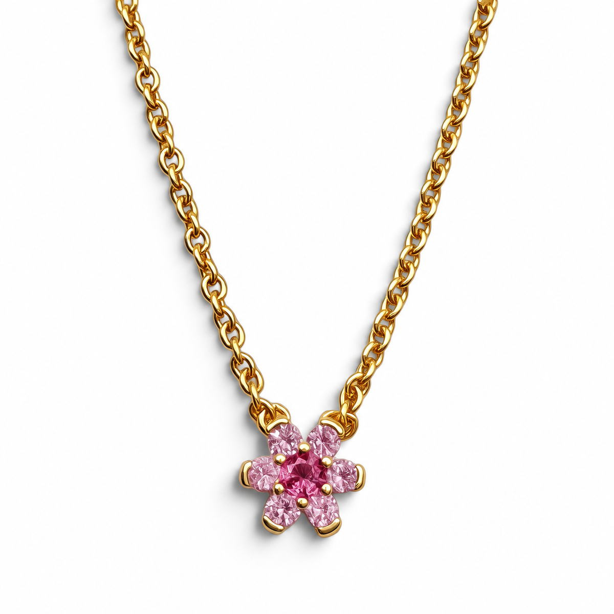 Collar Dorado Flor Rosa Pan Plata Ley 925
