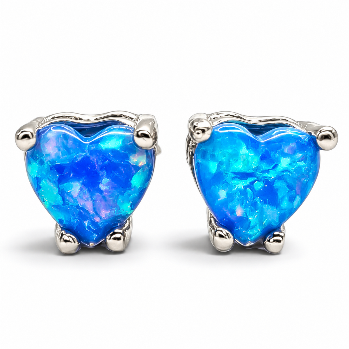 Arete Corazon Opalo Azul Plata Ley 925