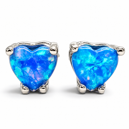 Arete Corazon Opalo Azul Plata Ley 925