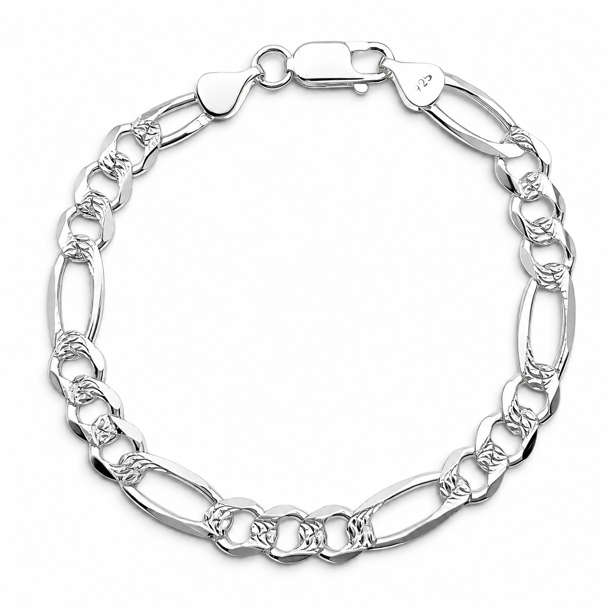 Pulso Figaro Diamantado 6mm Plata Ley 925