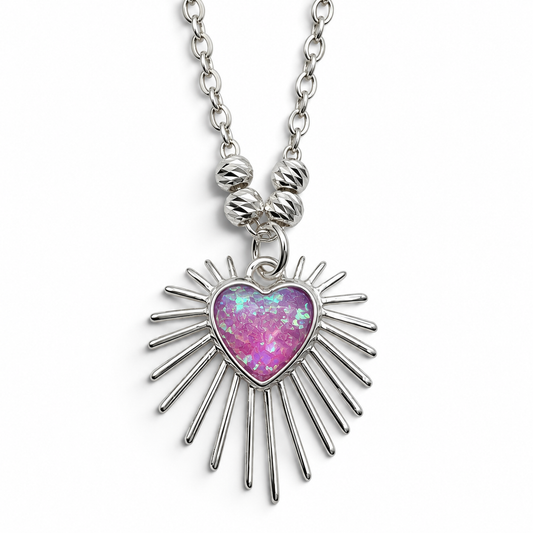 Collar Corazon Opalo Rosa Plata Ley 925