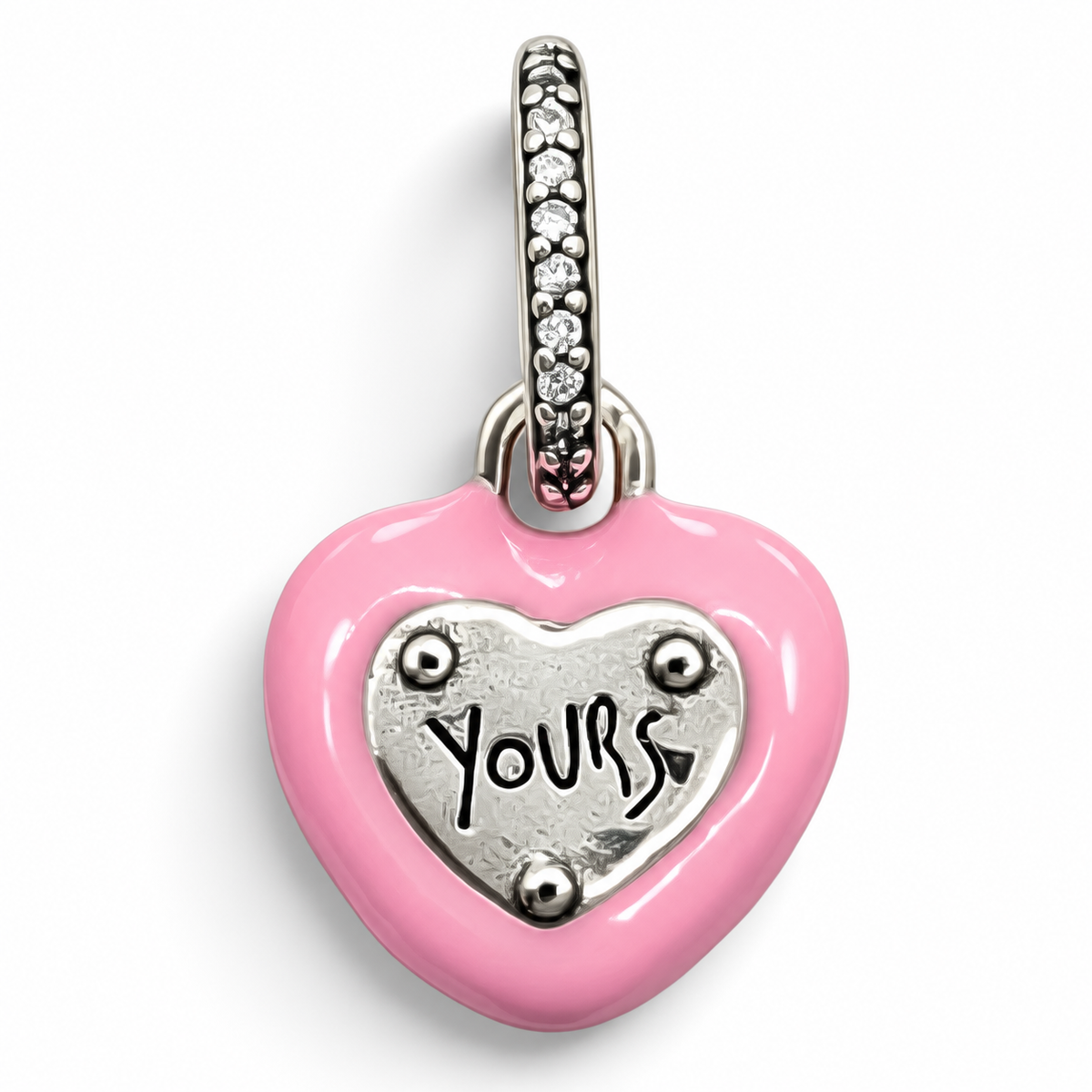 Charm Corazon Rosa Plata Ley 925